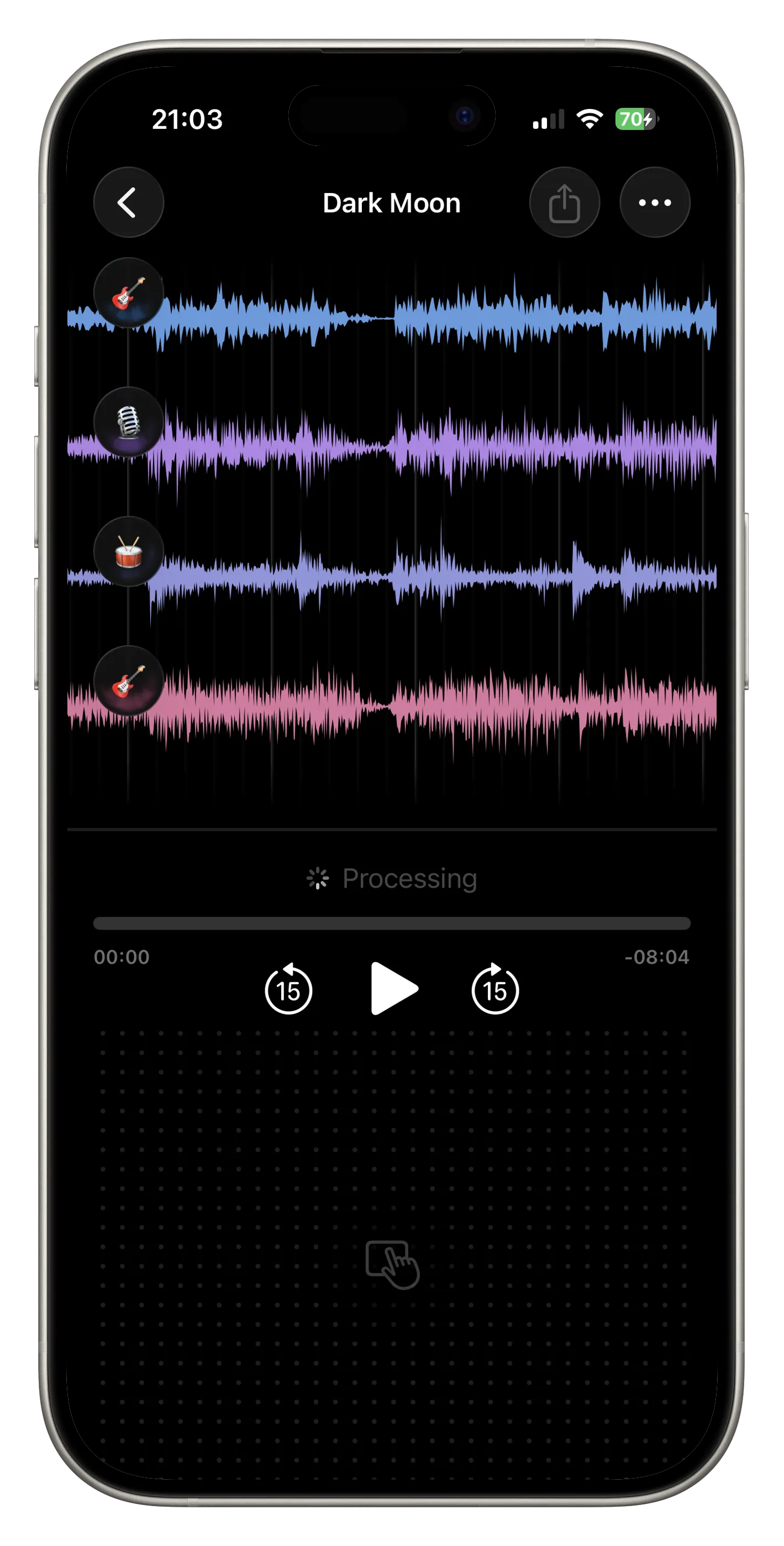 PolyMic auto-sync: tracks from multiple phones aligned to the millisecond automatically